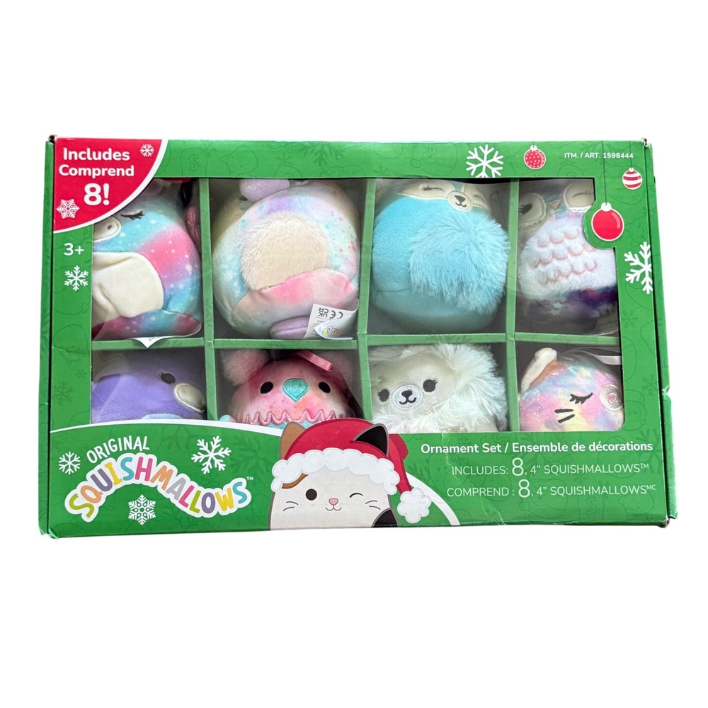 NEW Squishmallows Christmas Ornament Set 8 Pack 4" Plush Solina Erika Gala Drow